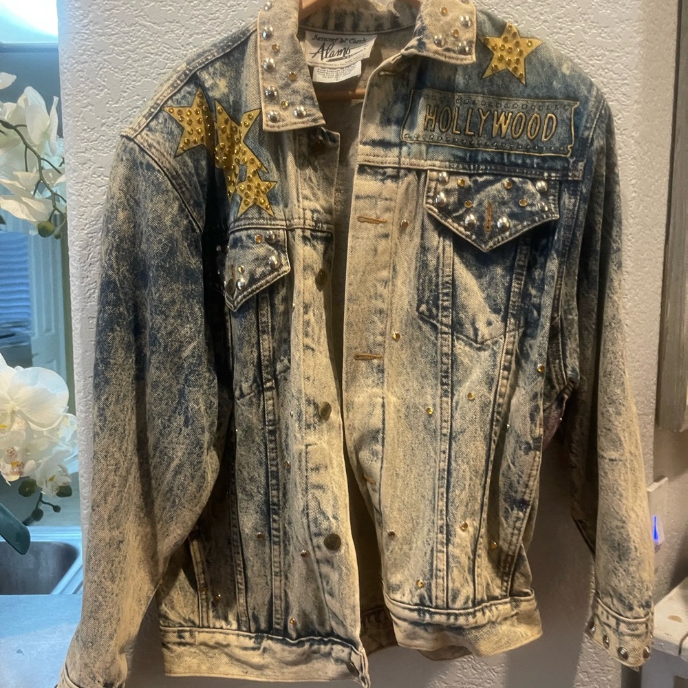 Alamo Studded Denim Jacket with Gold   Star vintage size s oversized blingout
